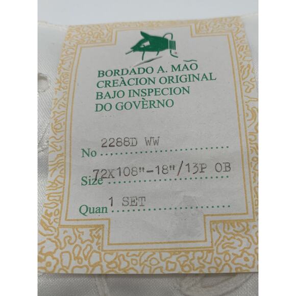 Bordado A. Mao Creacion Original 72"x 108” White Tablecloth 13 pcs. Set NIP SEE - Picture 2 of 8